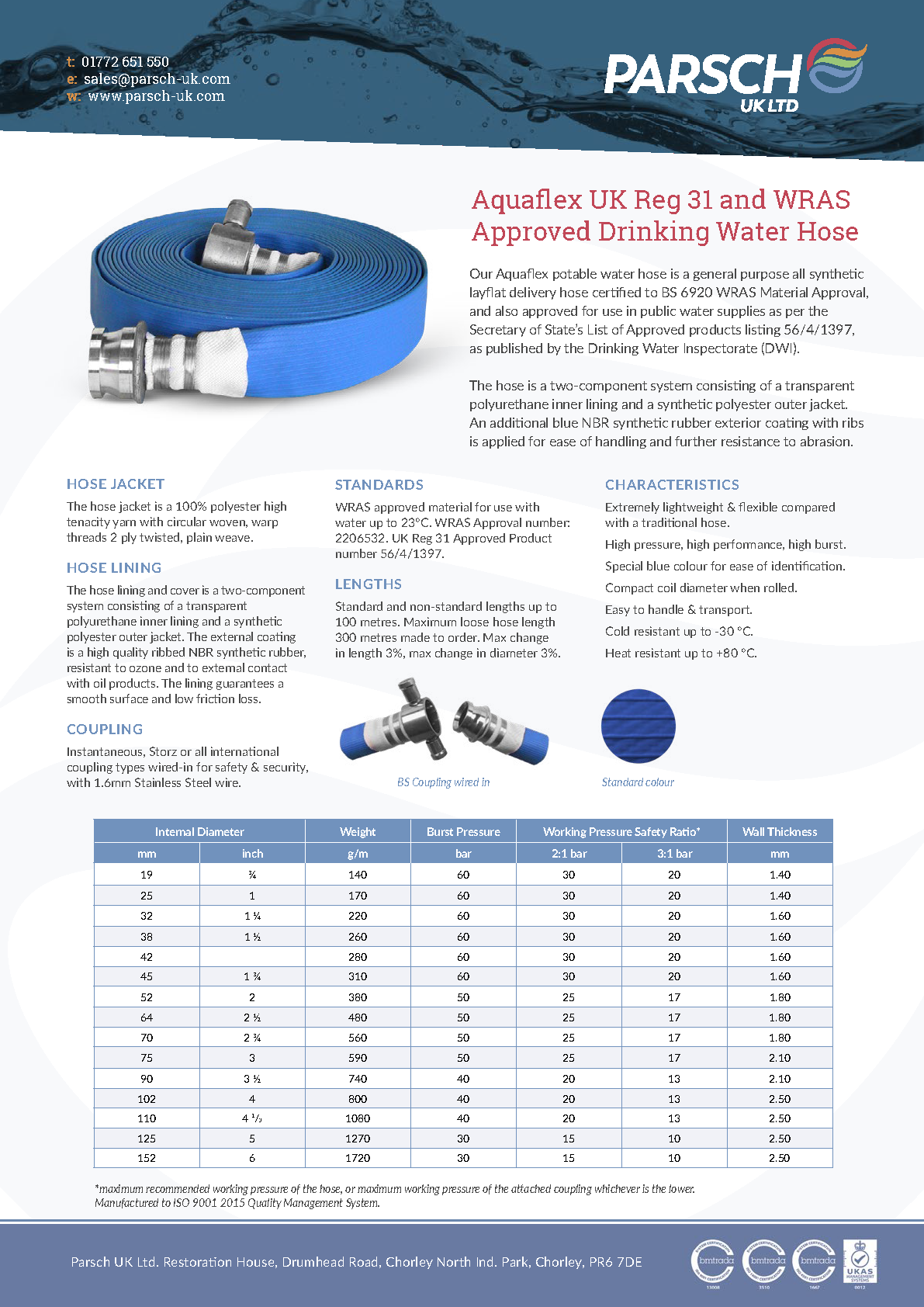 Aquaflex Regulation 31/WRAS approved Hose for Potable Water (Hose Only)