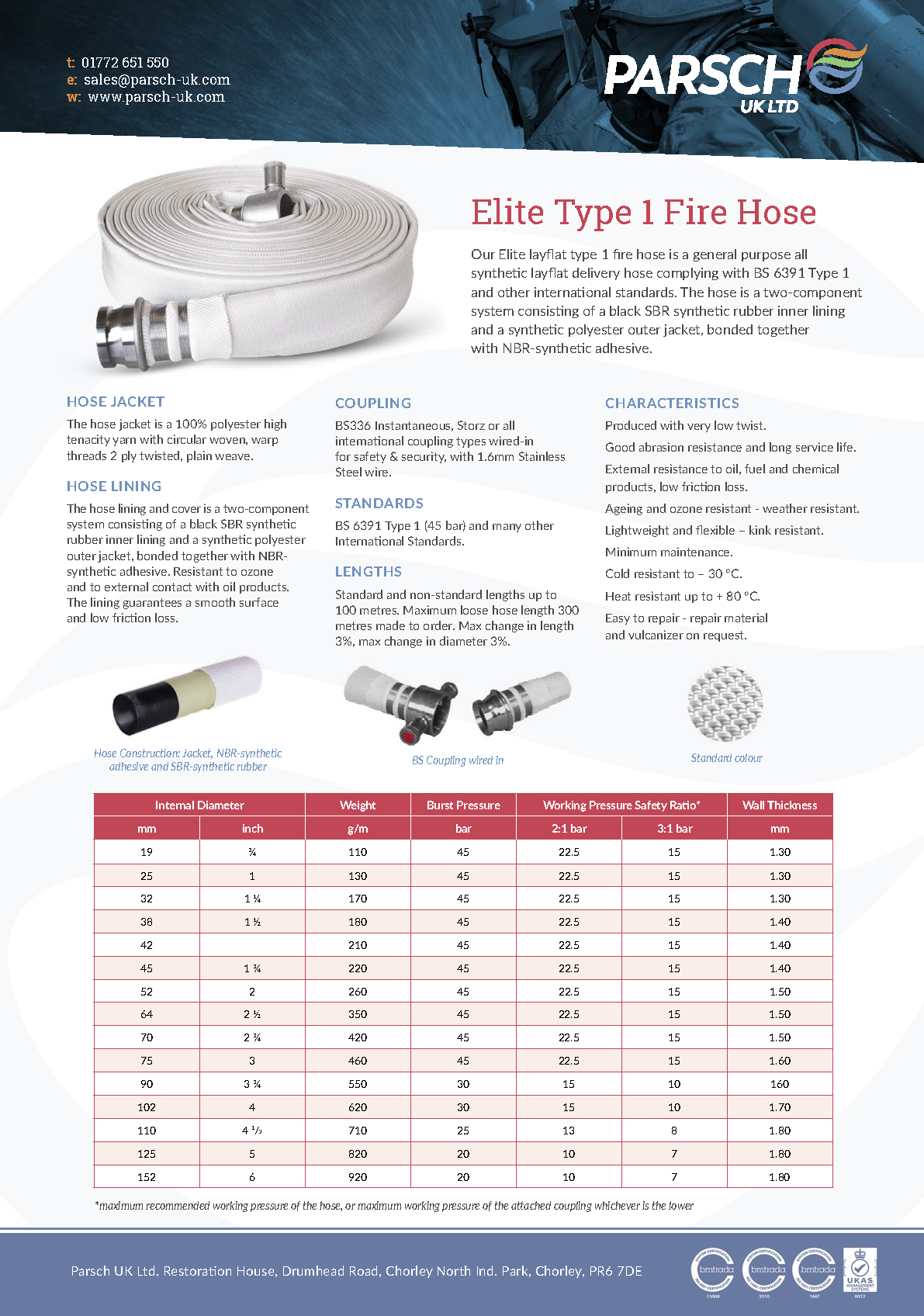 Elite Hose Hose to BS6391 Type 1 (Hose Only)